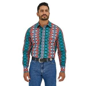 Wrangler Men's Checotah Southwestern Pearl Snap Shirt Medium Western Cowboy NEW